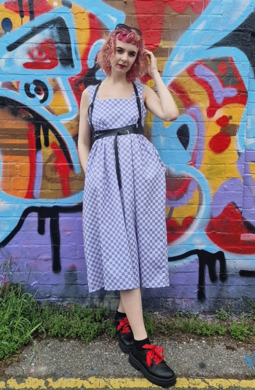 Lottie Dress in Grey Checkerboard