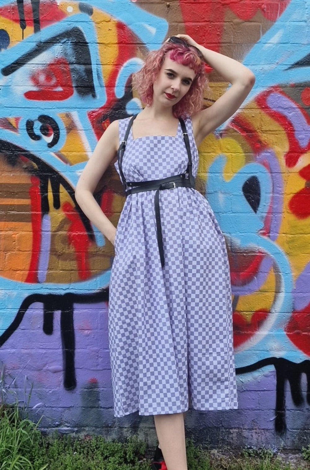 Lottie Dress in Grey Checkerboard