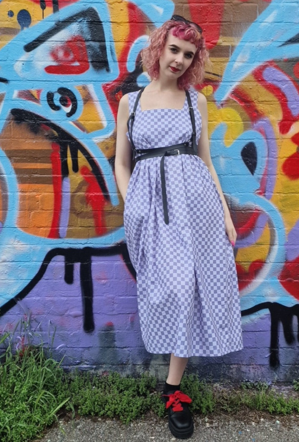 Lottie Dress in Grey Checkerboard