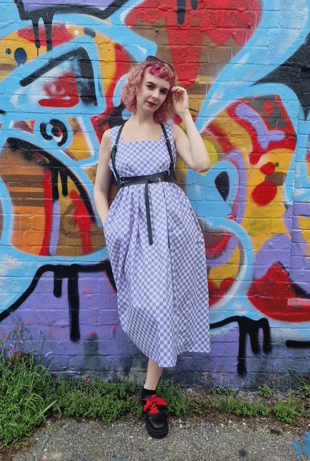 Lottie Dress in Grey Checkerboard