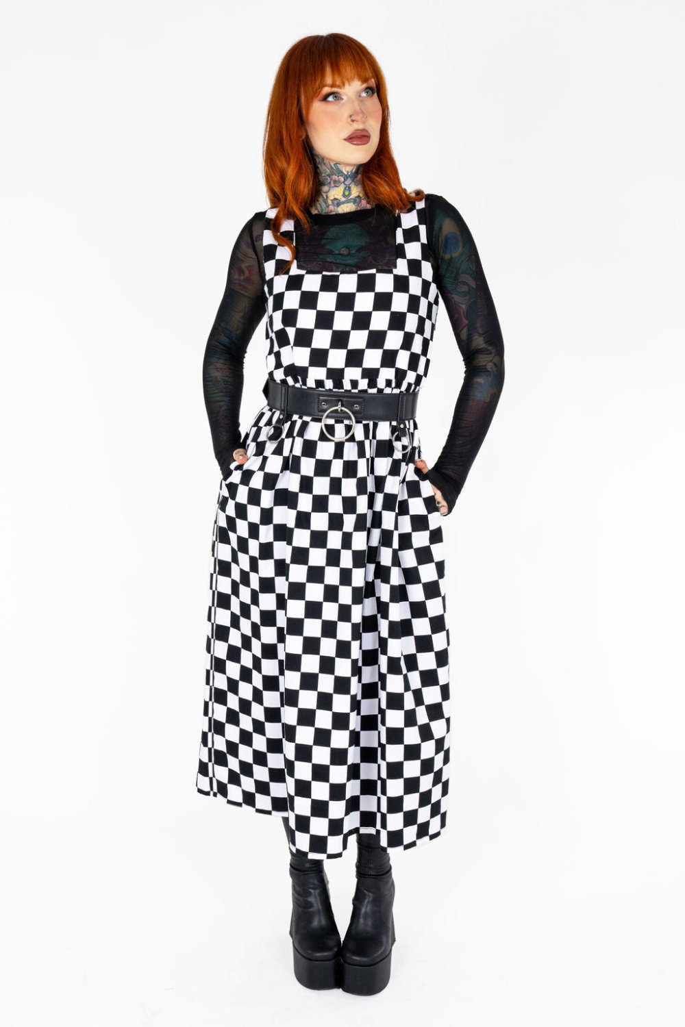 Checkerboard overall shops dress