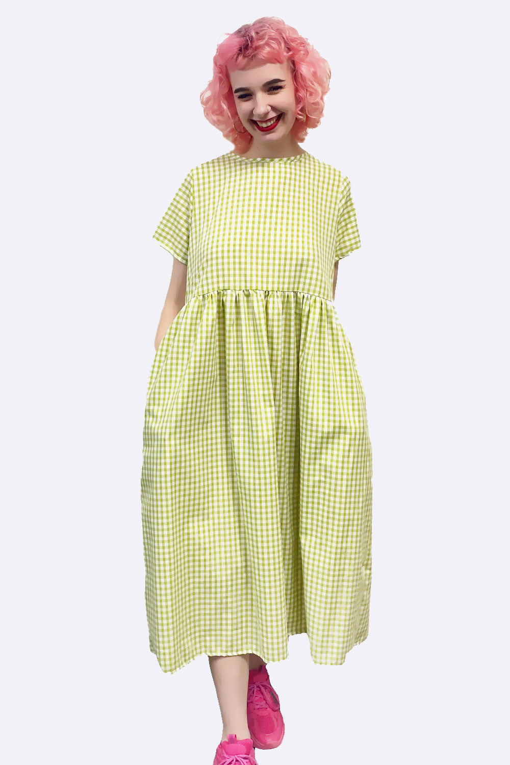 Lime Gingham Midi Dress