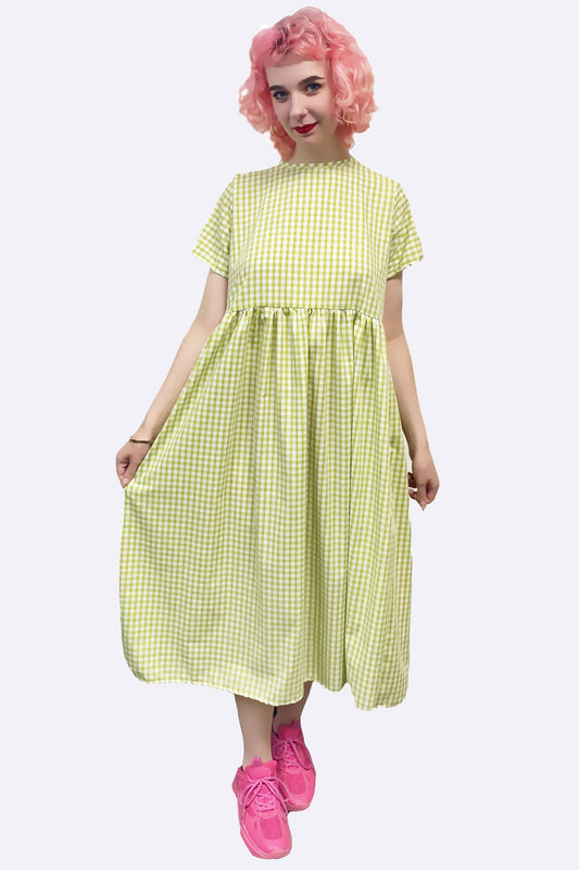 Mabel Dress in Lime Gingham