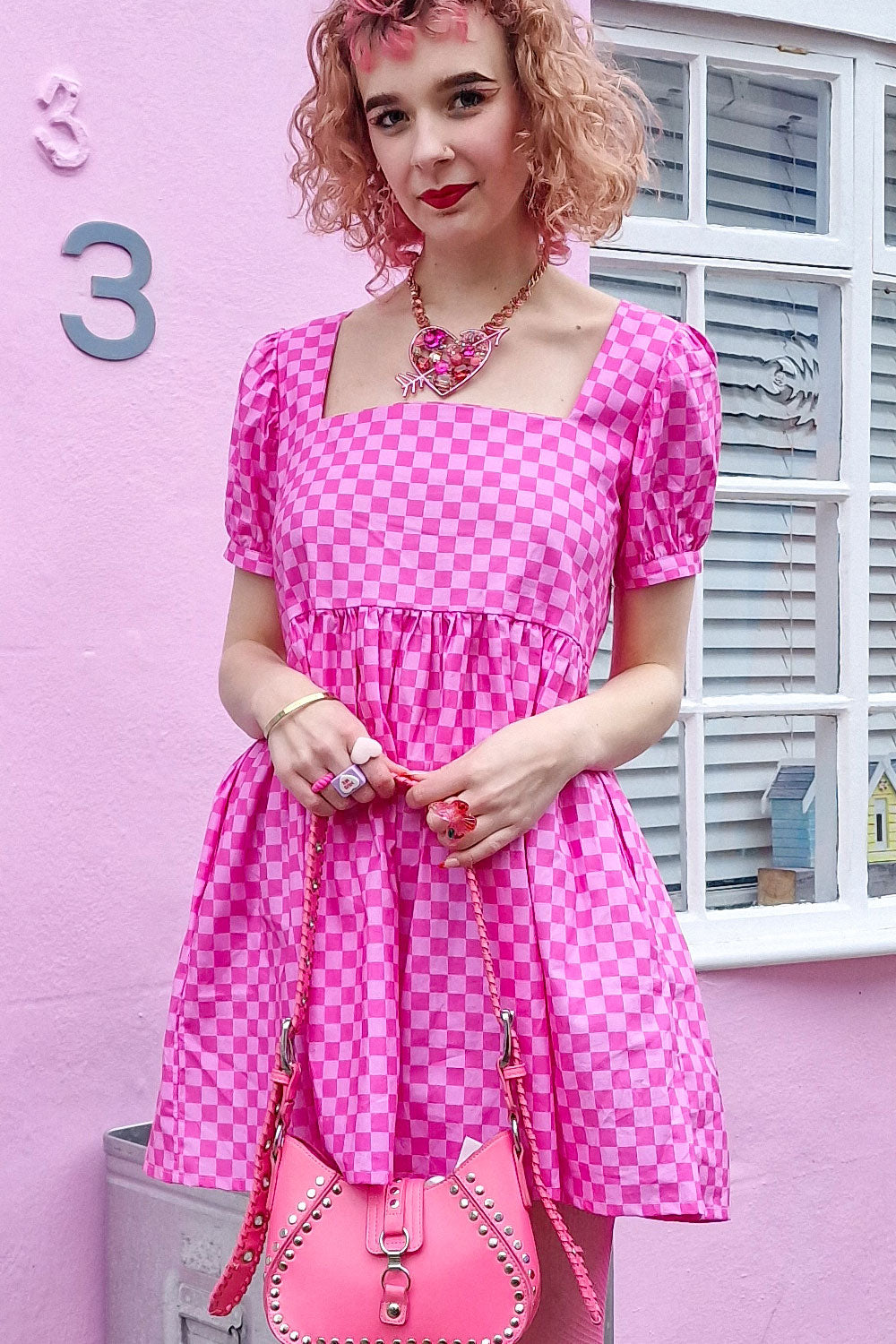 Ophelia Dress in Pink checkerboard