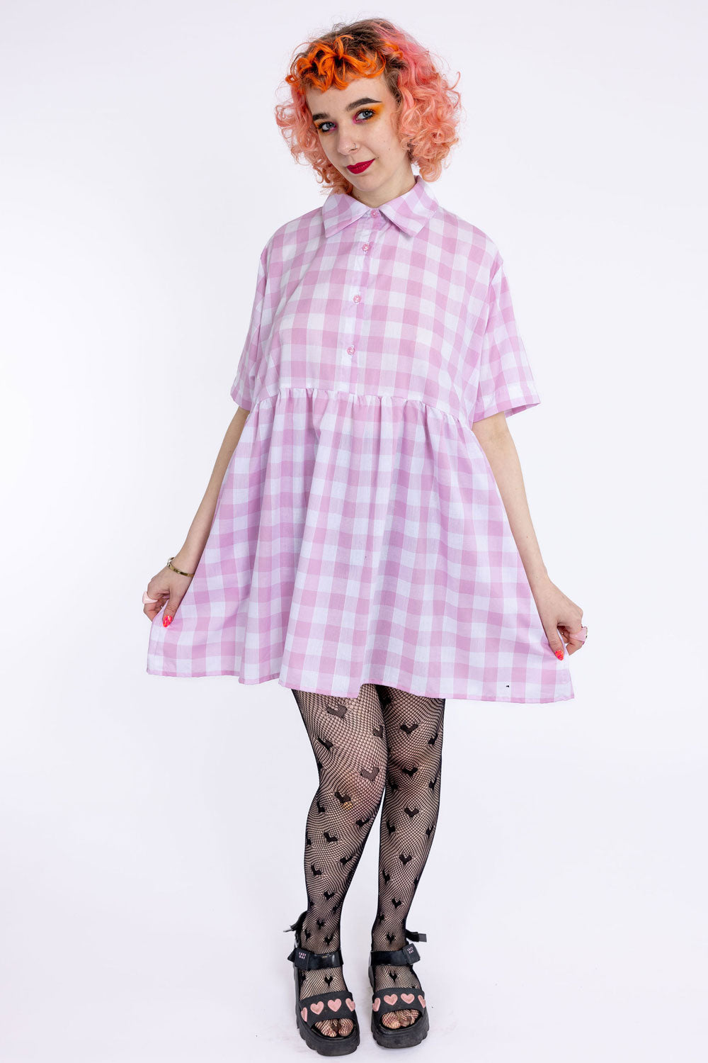 Pink Gingham Shirt Dress