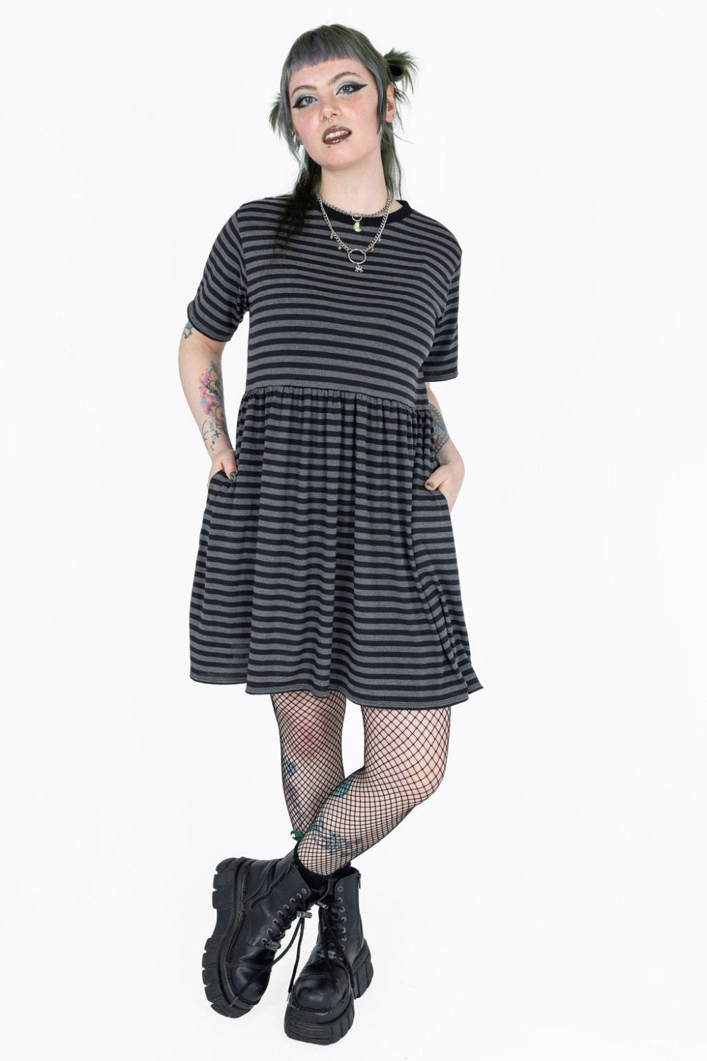 Amelia Dress in Dark Stripe