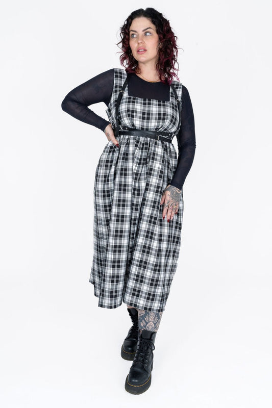 Lottie Dress in Black and White Tartan