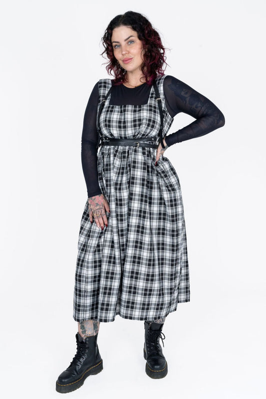 Lottie Dress in Black and White Tartan