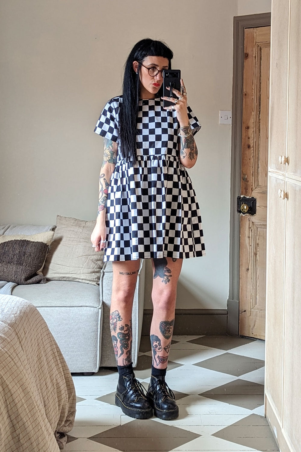 Checkerboard Smock Dress